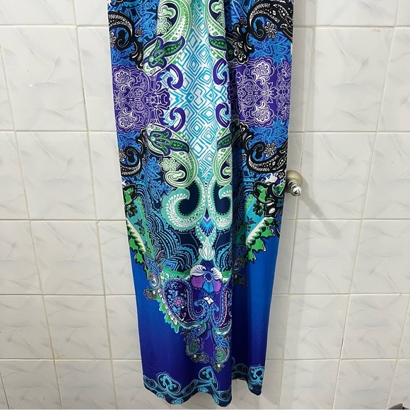 JFW M Blue Purple Empire Waist Sleeveless Paisley Whimsigoth Maxi Bra Dress - Picture 2 of 11